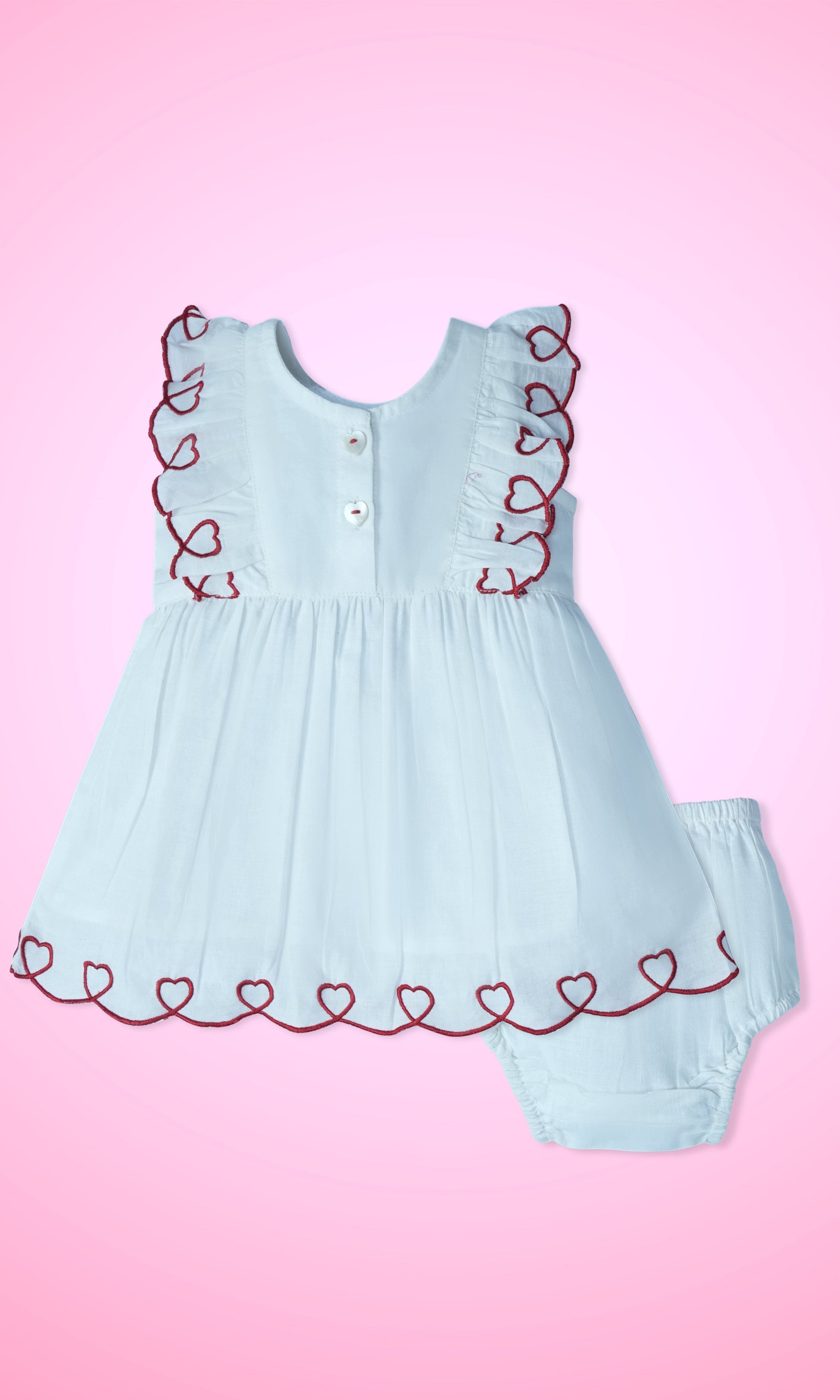 Heart Emroidered Gathered Dress dress & diaper cover Yo Baby Wholesale 