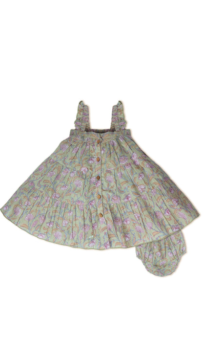 Inara Tiered Dress : SAGE : Infant : Toddler : Tween dress & diaper cover Yo Baby India 