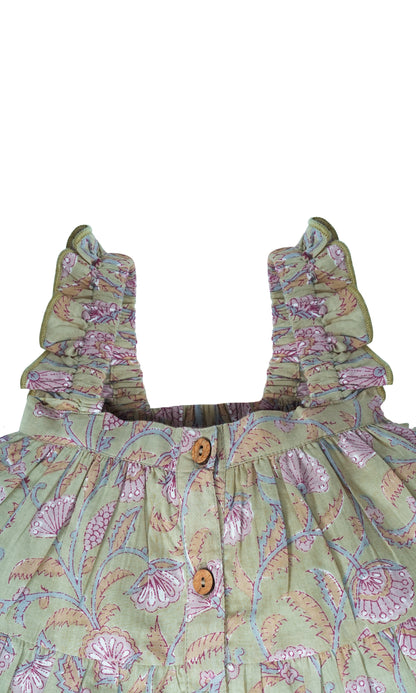 Inara Tiered Dress : SAGE : Infant : Toddler : Tween dress & diaper cover Yo Baby India 
