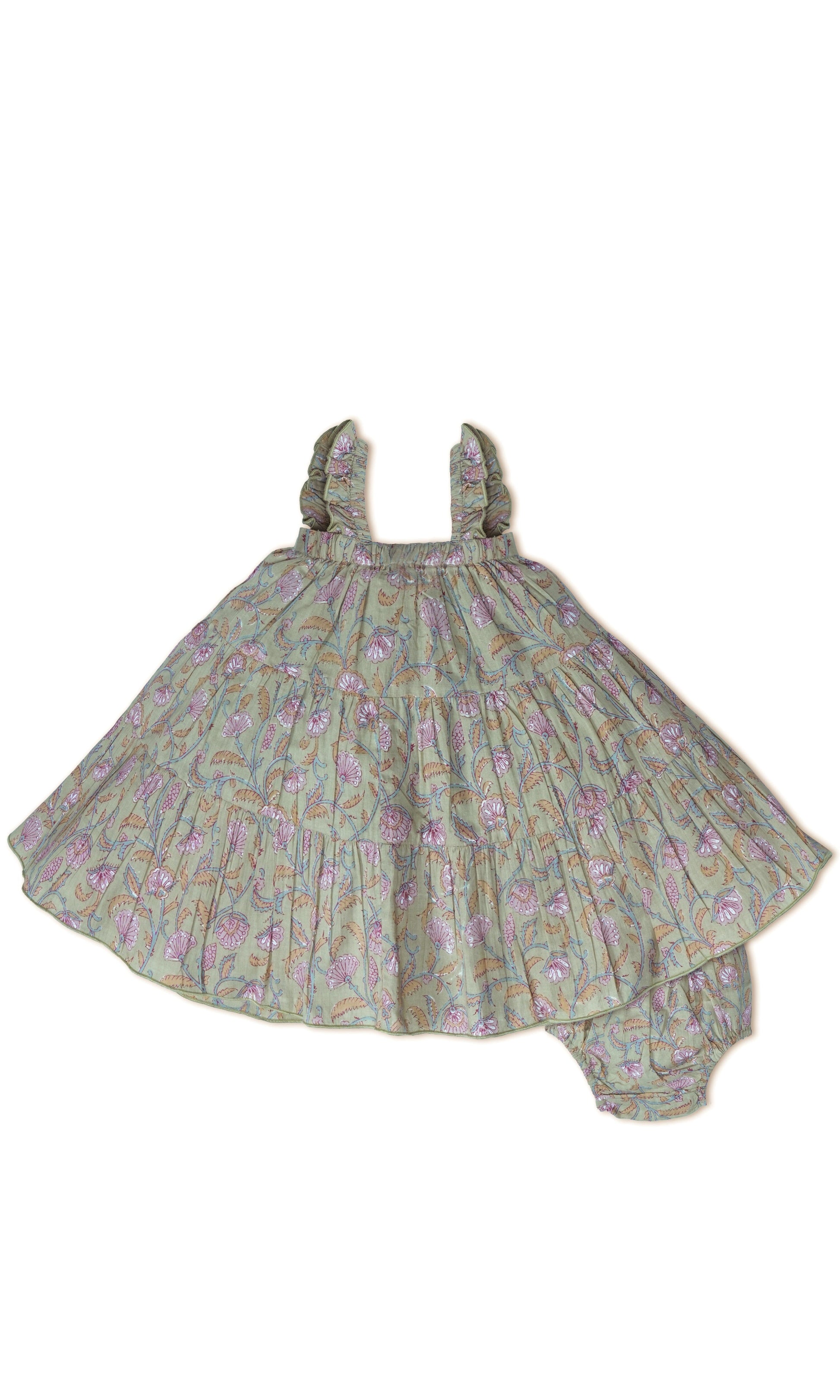 Inara Tiered Dress : SAGE : Infant : Toddler : Tween dress & diaper cover Yo Baby India 