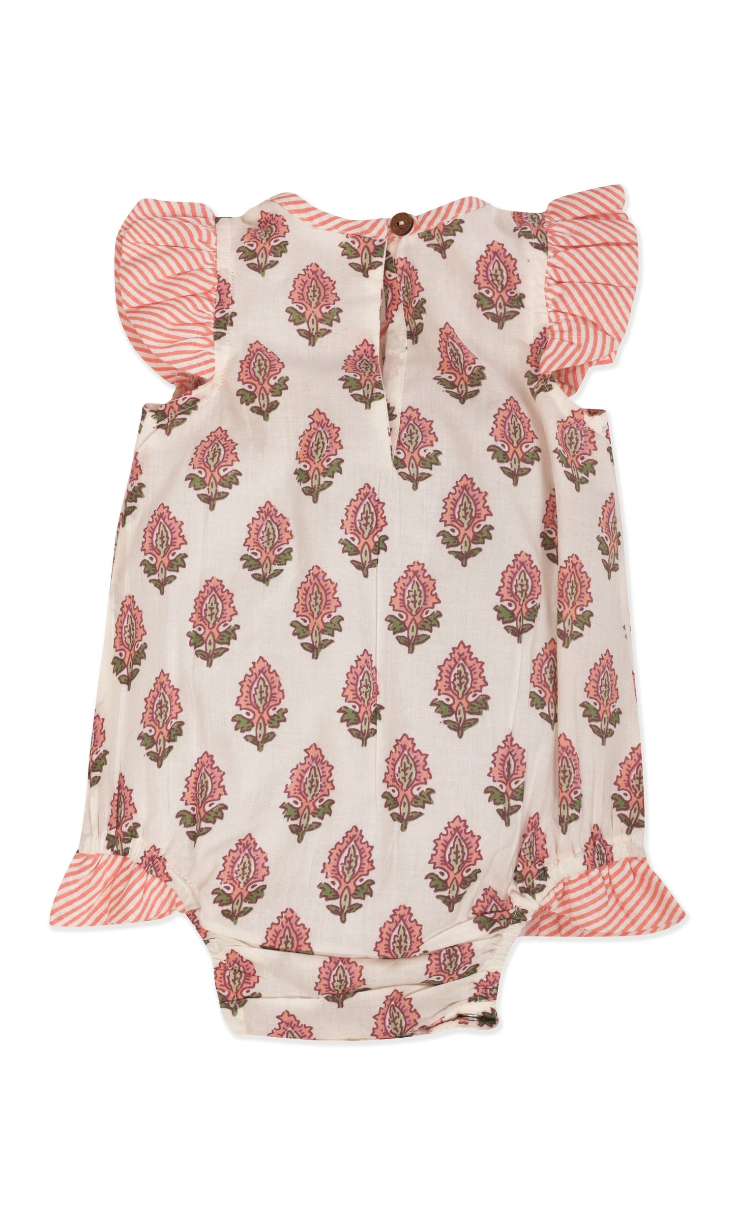 Infant Baby Bubble Dress with Coral Booty Print & Coral Stripe Ruffle Romper Yo Baby India 