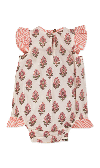 Infant Baby Bubble Dress with Coral Booty Print & Coral Stripe Ruffle Romper Yo Baby India 