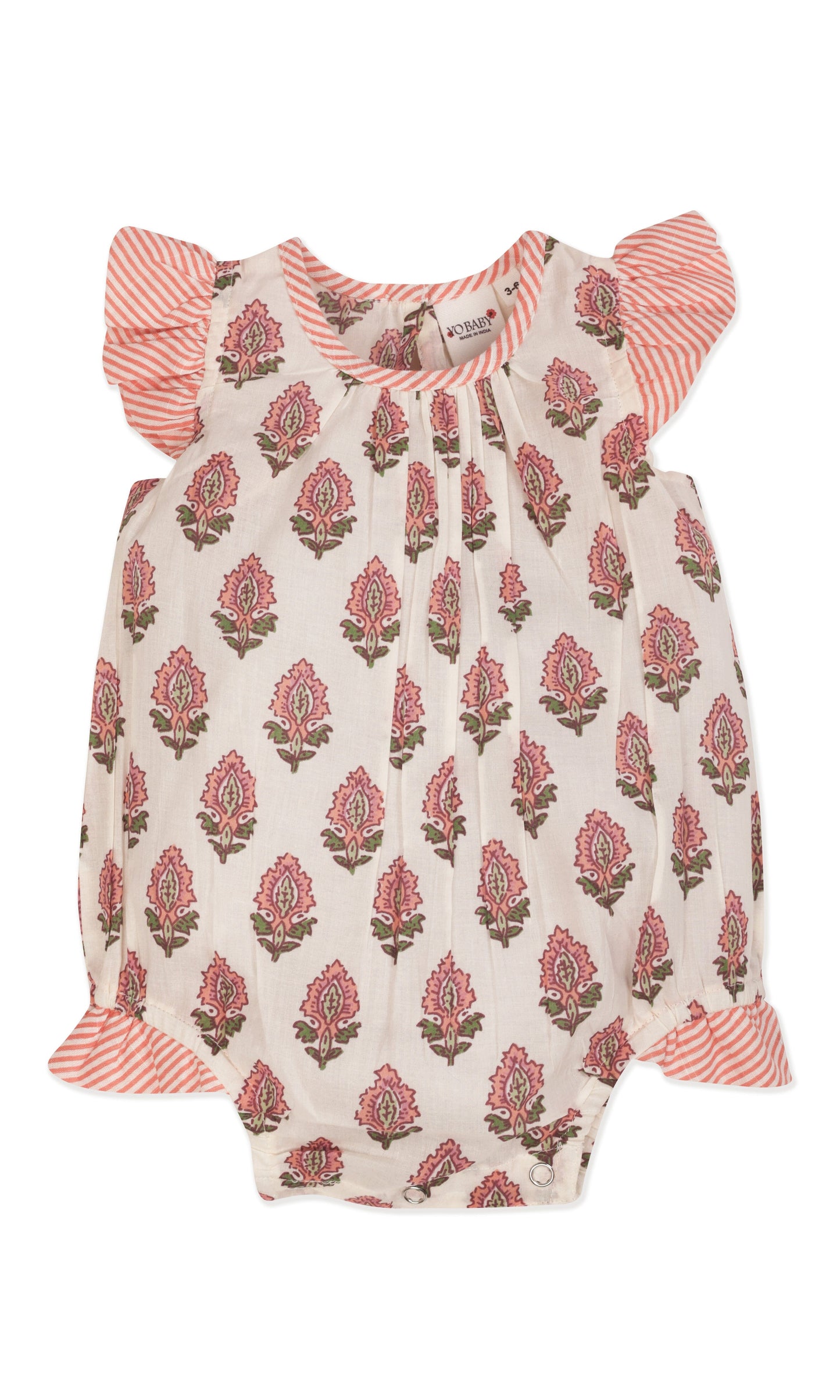 Infant Baby Bubble Dress with Coral Booty Print & Coral Stripe Ruffle Romper Yo Baby India 