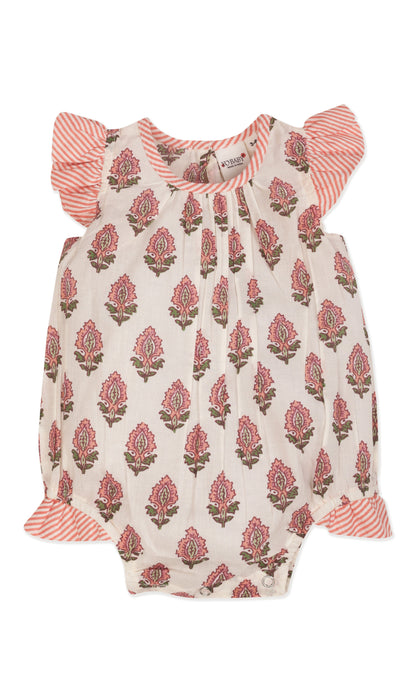 Infant Baby Bubble Dress with Coral Booty Print & Coral Stripe Ruffle Romper Yo Baby India 