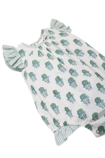 Infant Baby Bubble Dress with Sage Booty Print & Sage Stripe Ruffle romper Yo Baby 