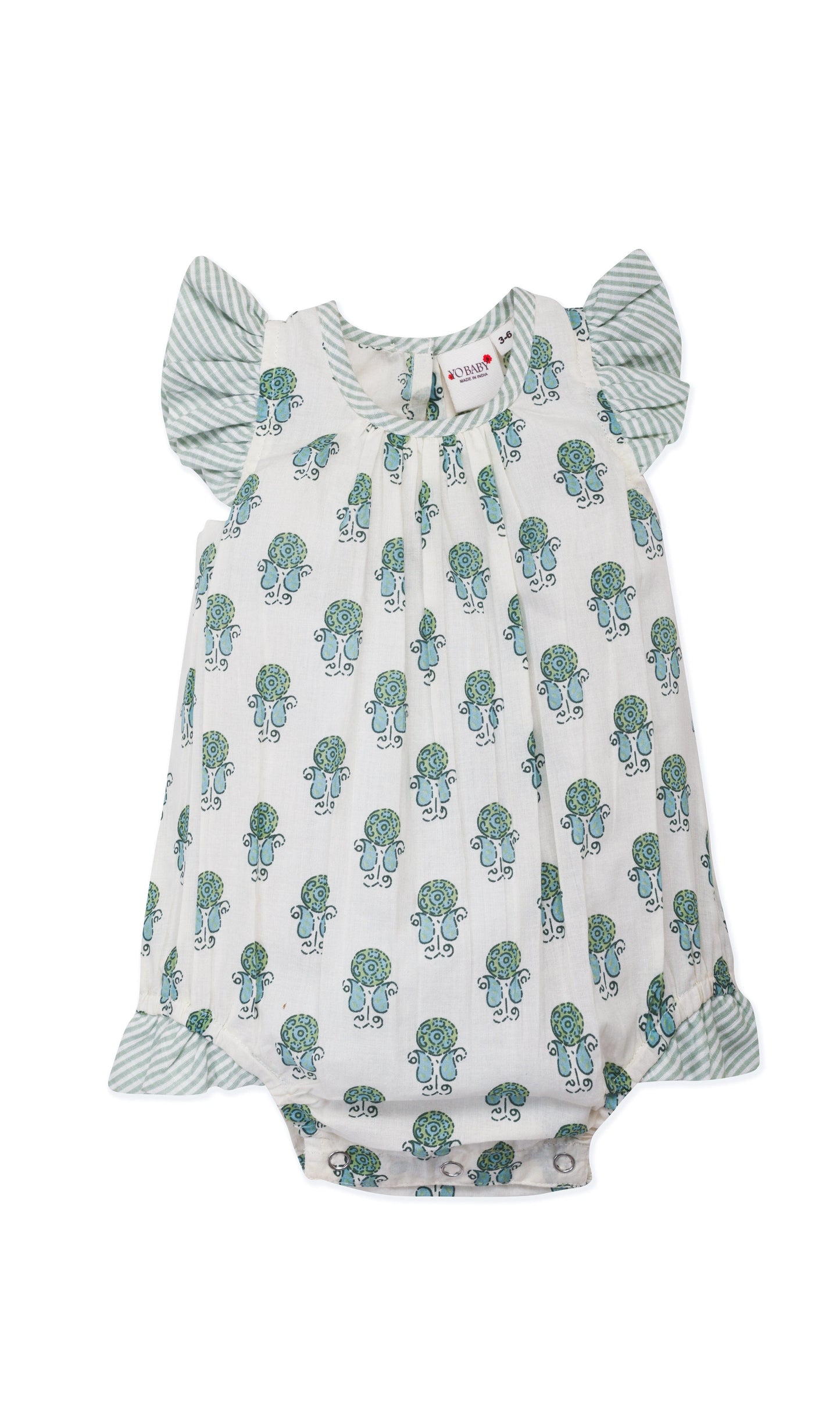 Infant Baby Bubble Dress with Sage Booty Print & Sage Stripe Ruffle romper Yo Baby 