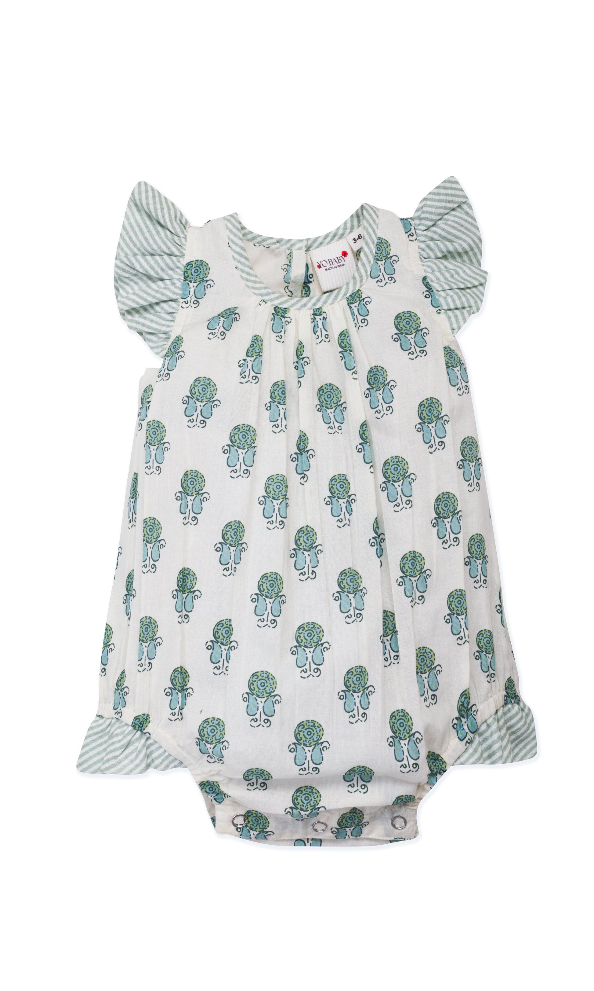 Infant Baby Bubble Dress with Sage Booty Print & Sage Stripe Ruffle romper Yo Baby 