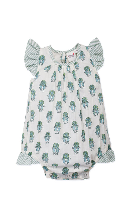 Infant Baby Bubble Dress with Sage Booty Print & Sage Stripe Ruffle romper Yo Baby 
