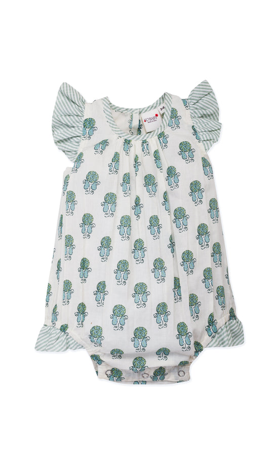 Infant Baby Bubble Dress with Sage Booty Print & Sage Stripe Ruffle romper Yo Baby 