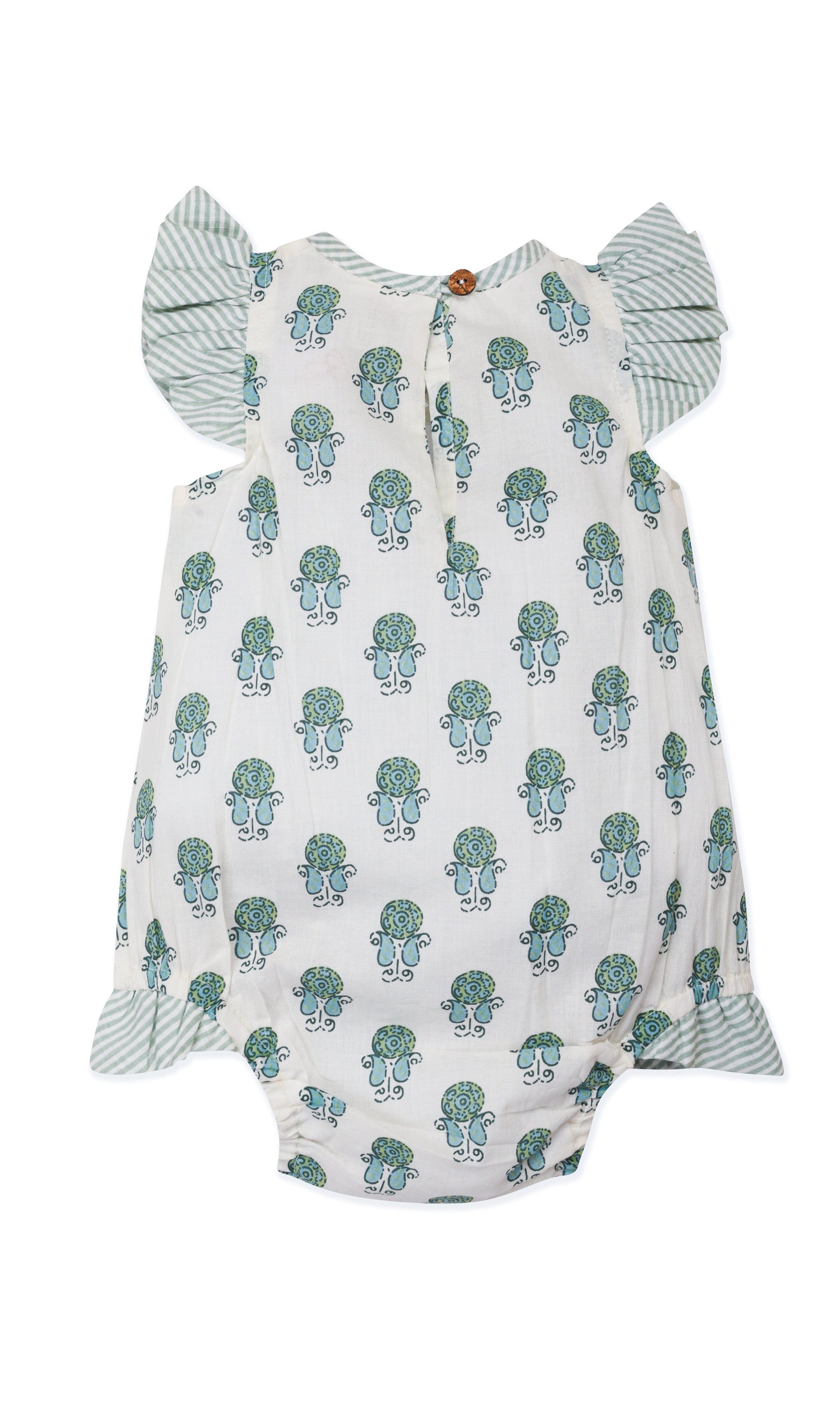 Infant Baby Bubble Dress with Sage Booty Print & Sage Stripe Ruffle romper Yo Baby 