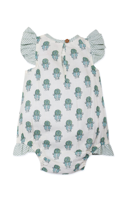 Infant Baby Bubble Dress with Sage Booty Print & Sage Stripe Ruffle romper Yo Baby 