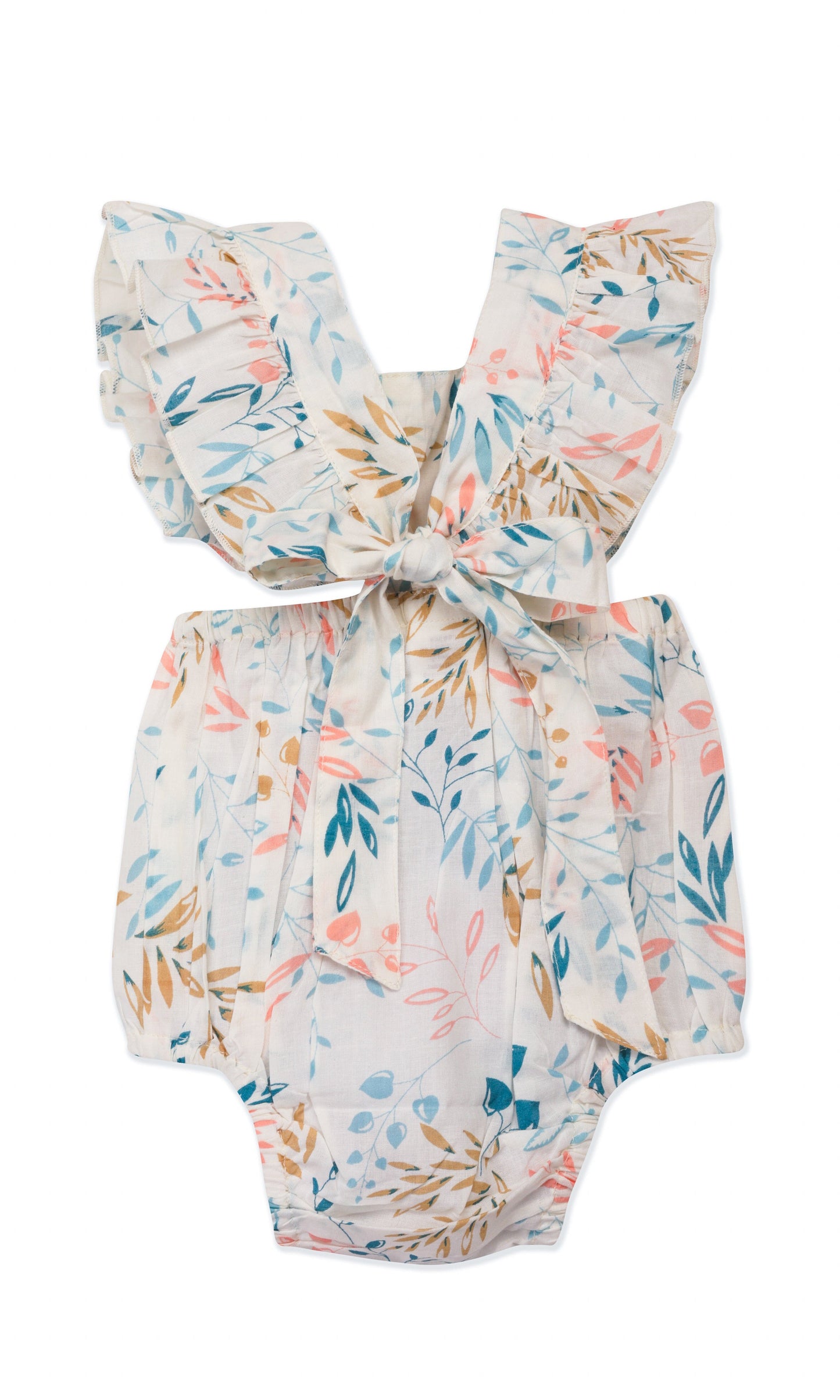 Infant White Printed Bubble with Ruffle Cap Sleeves Romper Yo Baby India 