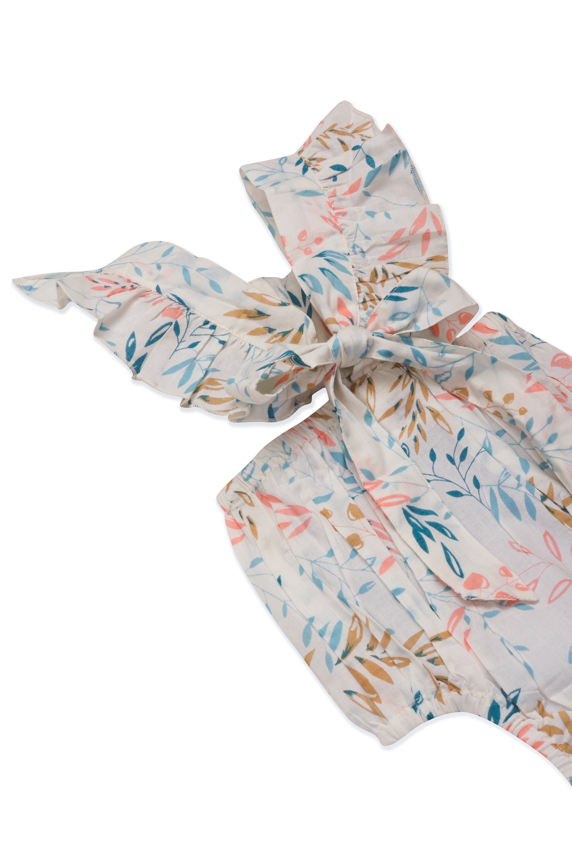 Infant White Printed Bubble with Ruffle Cap Sleeves Romper Yo Baby India 