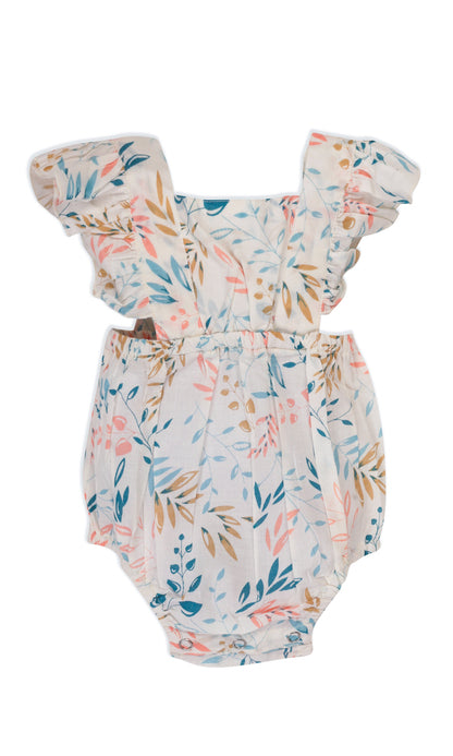 Infant White Printed Bubble with Ruffle Cap Sleeves Romper Yo Baby India 