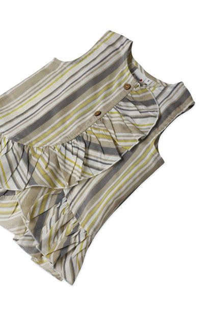 Kids 2-Piece Set: Brown Striped Ruffle Top & Floral Pants with Elastic Hem TOP & PANTS SET Yo Baby India 