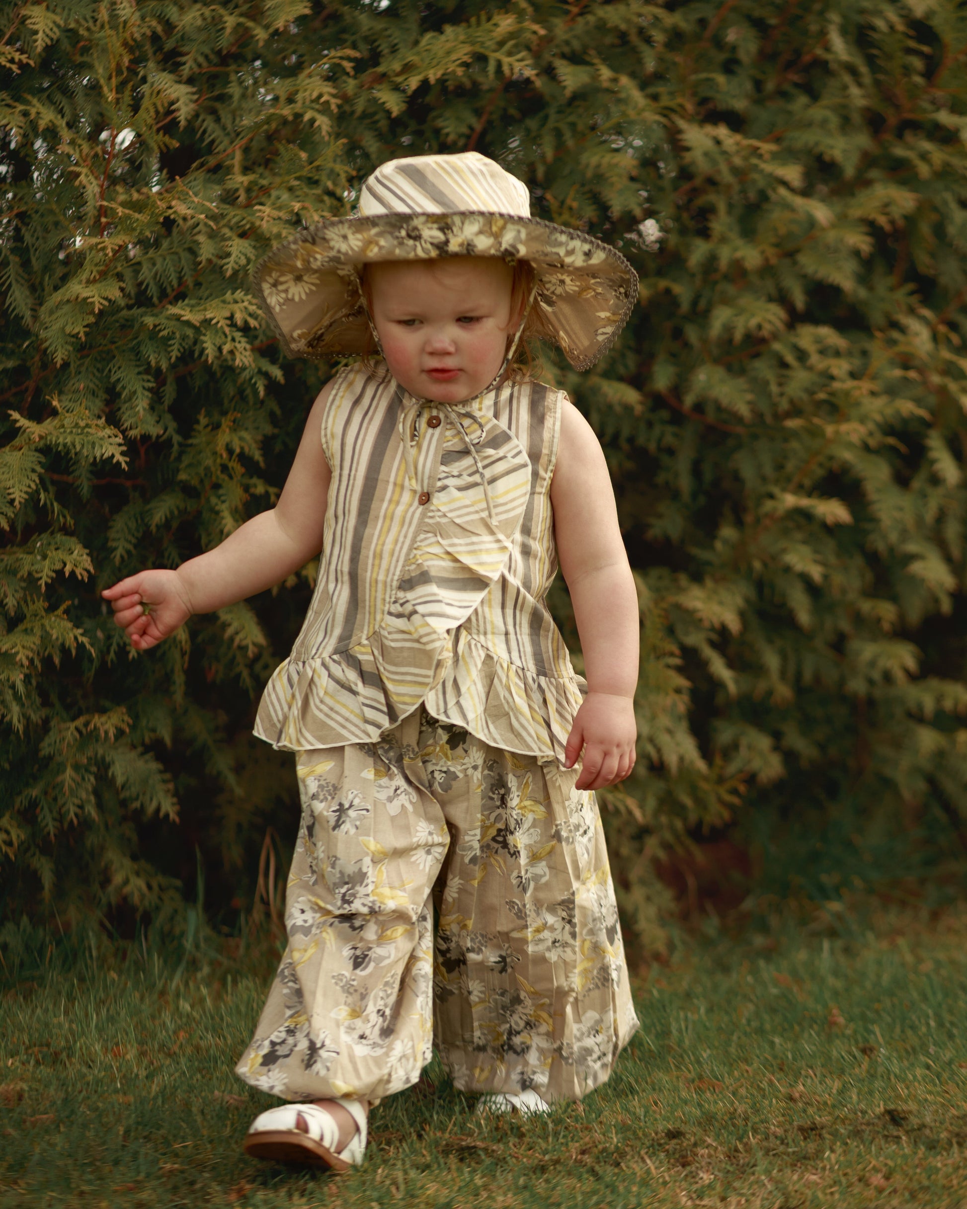 Kids Brown Floral Top & Striped Pants with Printed Ruffle Design TOP & PANTS SET Yo Baby Online 