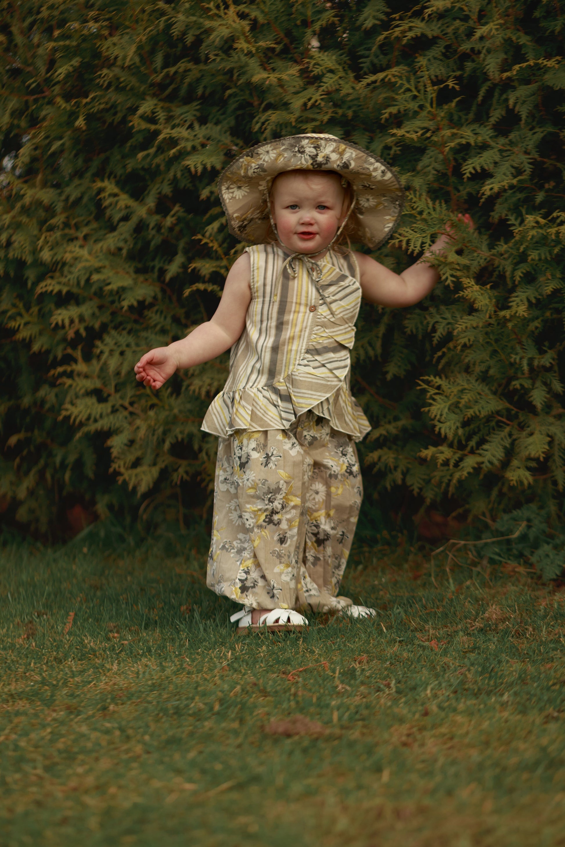 Kids Brown Floral Top & Striped Pants with Printed Ruffle Design TOP & PANTS SET Yo Baby Online 