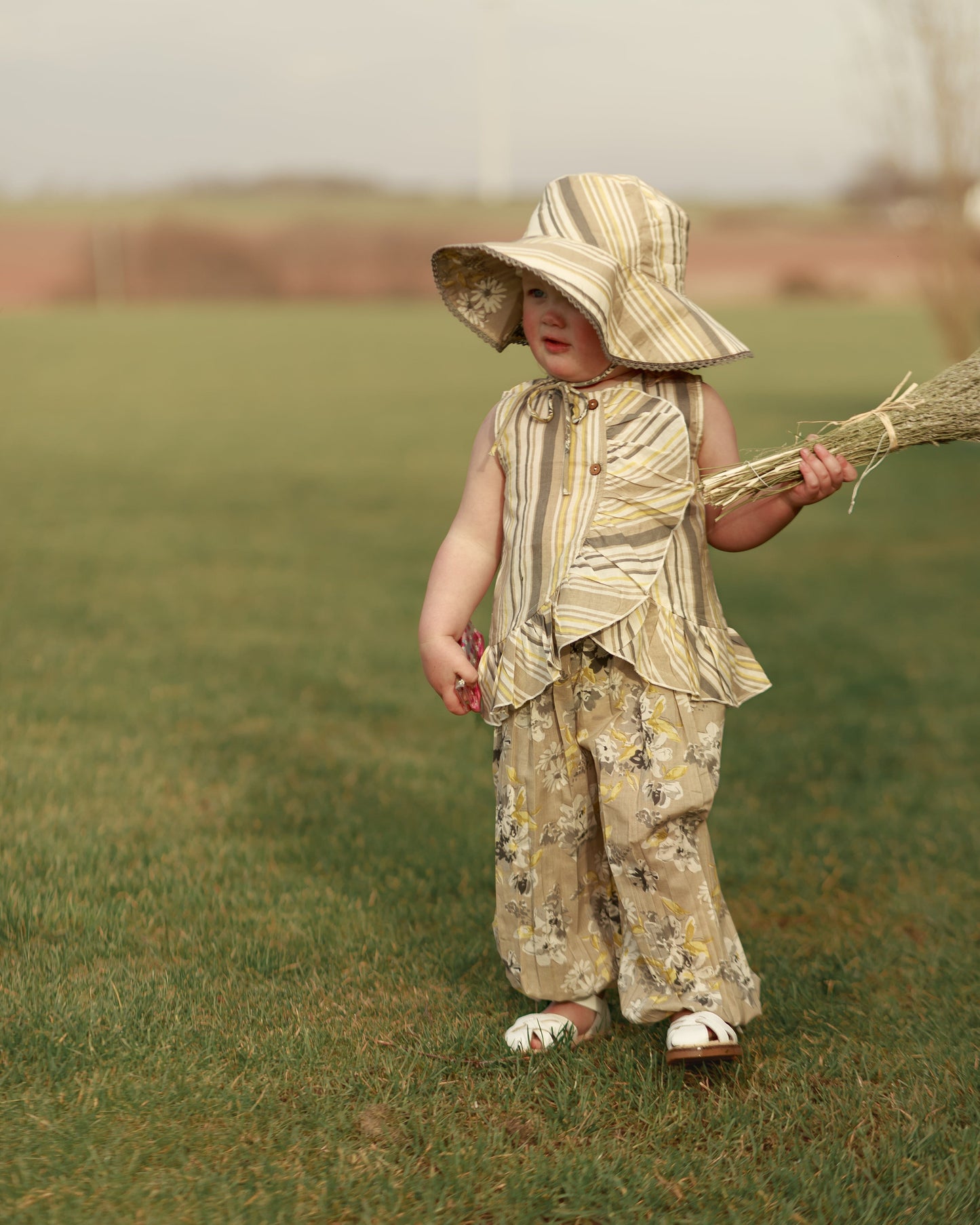 Kids Brown Floral Top & Striped Pants with Printed Ruffle Design TOP & PANTS SET Yo Baby Online 