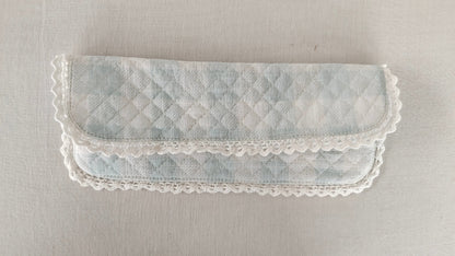 Kids' Cotton Blue Checks & Stripe Printed Pencil Pouch with Magnetic Closure and Lace Details. PURSE Yo Baby India 
