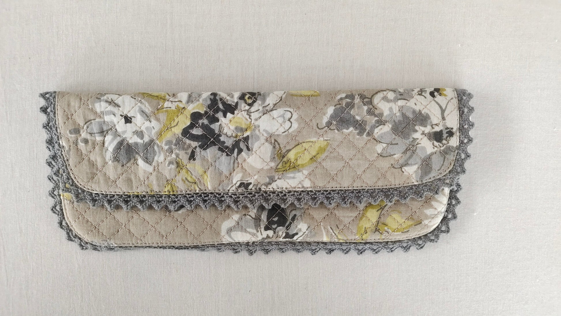 Kids' Cotton Brown Floral & Stripe Printed Pencil Pouch with Magnetic Closure and Lace Details Yo Baby India 