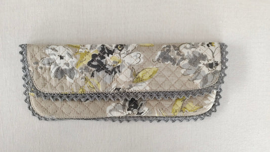 Kids' Cotton Brown Floral & Stripe Printed Pencil Pouch with Magnetic Closure and Lace Details Yo Baby India 