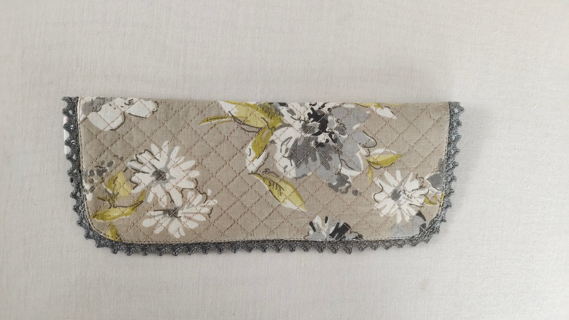 Kids' Cotton Brown Floral & Stripe Printed Pencil Pouch with Magnetic Closure and Lace Details Yo Baby India 