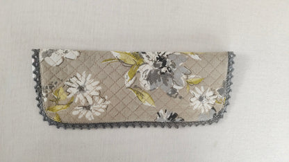 Kids' Cotton Brown Floral & Stripe Printed Pencil Pouch with Magnetic Closure and Lace Details Yo Baby India 