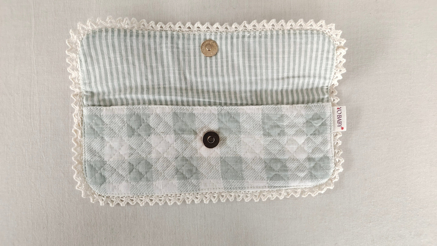 Kids' Cotton Grey Floral & Stripe Printed Pencil Pouch with Magnetic Closure and Lace Details BEG Yo Baby India 