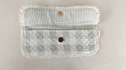 Kids' Cotton Grey Floral & Stripe Printed Pencil Pouch with Magnetic Closure and Lace Details BEG Yo Baby India 