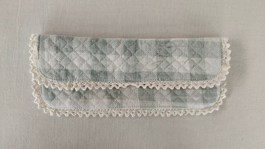 Kids' Cotton Grey Floral & Stripe Printed Pencil Pouch with Magnetic Closure and Lace Details BEG Yo Baby India 