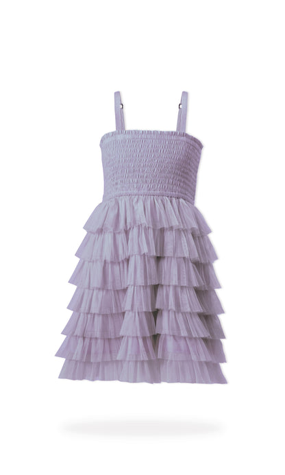 Lavender Tiered Tulle Dress with Nylon Net Frills and Adjustable Straps Dress Yo Baby India 