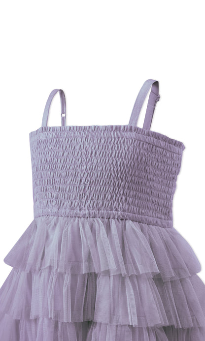 Lavender Tiered Tulle Dress with Nylon Net Frills and Adjustable Straps Dress Yo Baby India 
