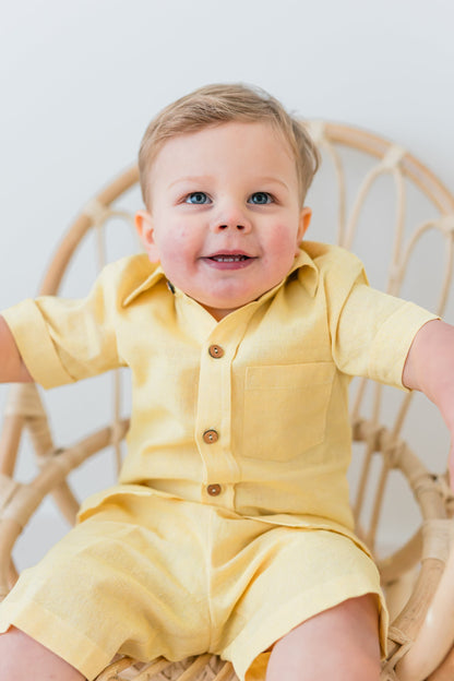 Light-Yellow Chambray Boys Shirt & Shorts set Shirt-Shorts Yo Baby India 