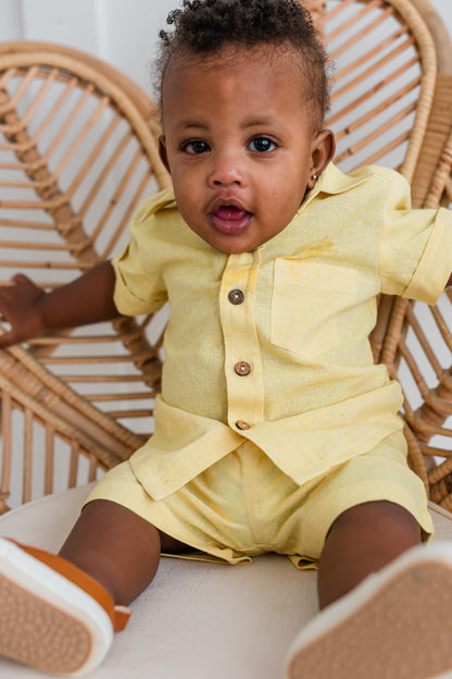 Light-Yellow Chambray Boys Shirt & Shorts set Shirt-Shorts Yo Baby India 