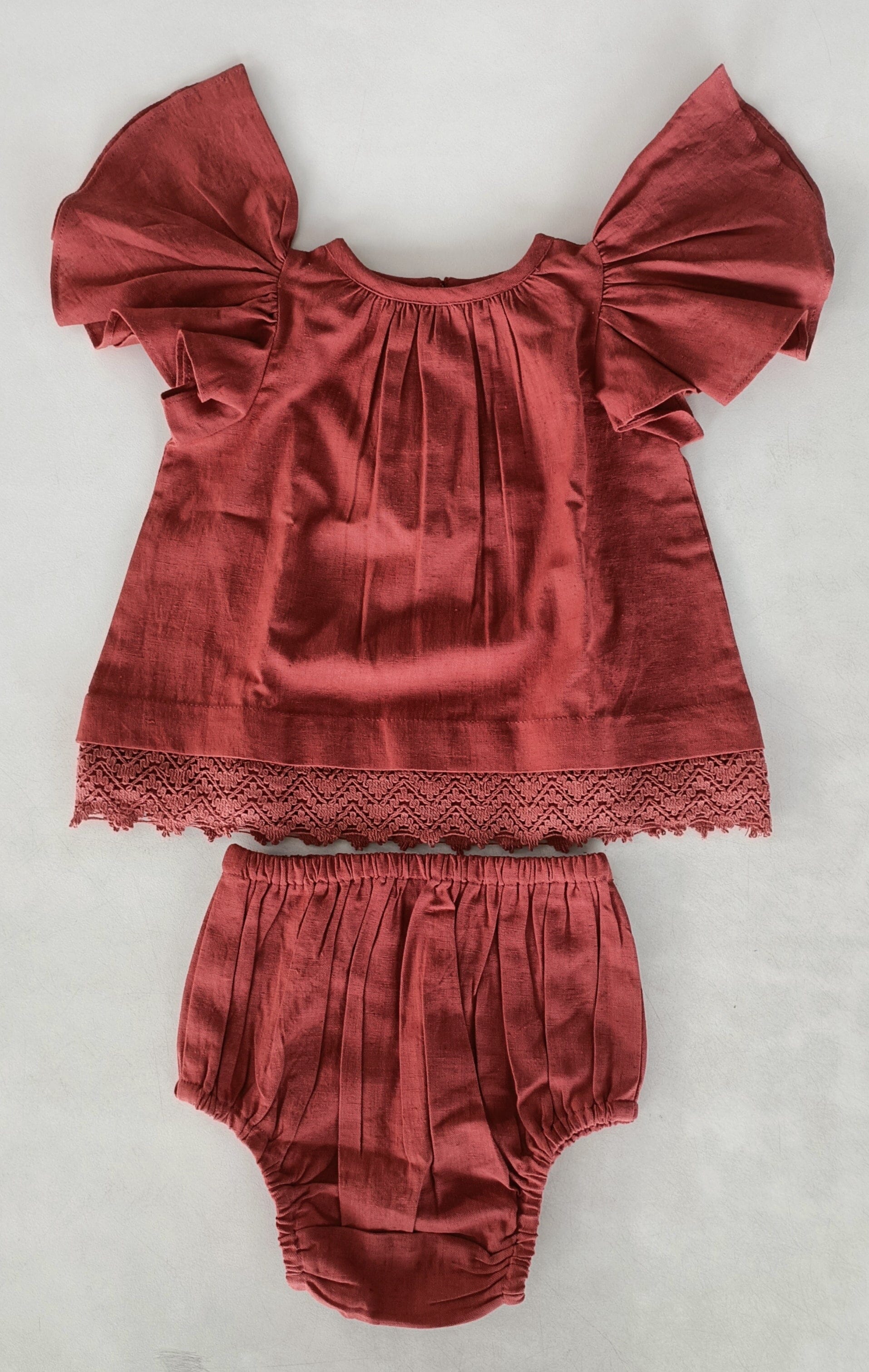 Maroon Solid Color Sleeve & Neck Gathered Dress 2-pc. set Yo Baby Wholesale 