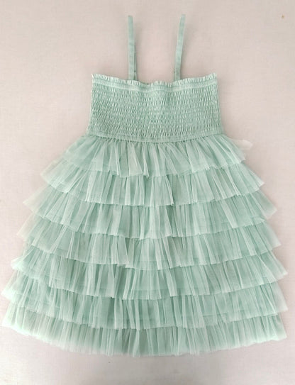 Mint Blue Tiered Tulle Dress with Nylon Net Frills and Adjustable Straps dress & diaper cover Yo Baby India 