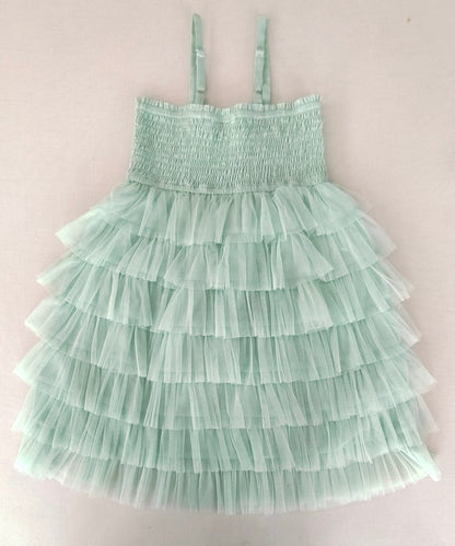Mint Blue Tiered Tulle Dress with Nylon Net Frills and Adjustable Straps dress & diaper cover Yo Baby India 