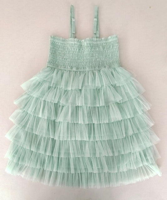 Mint Blue Tiered Tulle Dress with Nylon Net Frills and Adjustable Straps dress & diaper cover Yo Baby India 