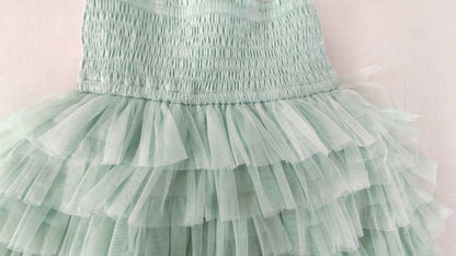 Mint Blue Tiered Tulle Dress with Nylon Net Frills and Adjustable Straps dress & diaper cover Yo Baby India 