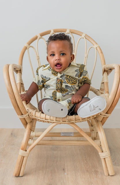 Mustard & Grey Floral Print Boys Shirt & Black Chambray Shorts set shirt & shorts Yo Baby India 