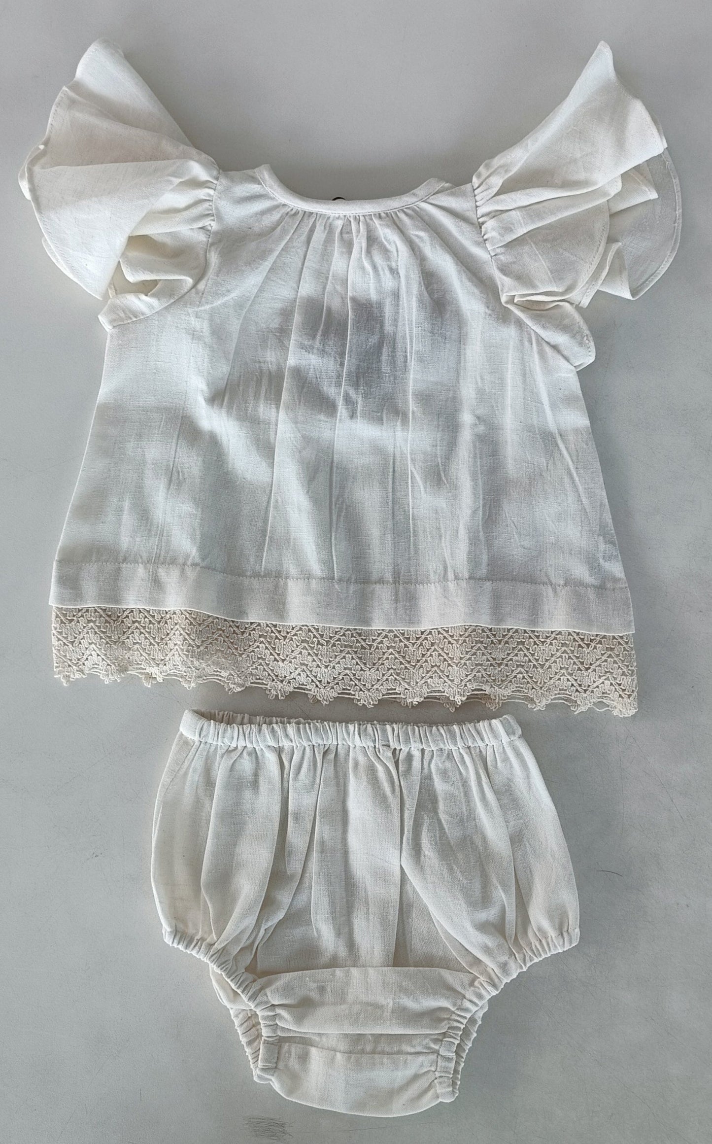 Off-White Solid Color Sleeve & Neck Gathered Dress dress & diaper cover Yo Baby India 