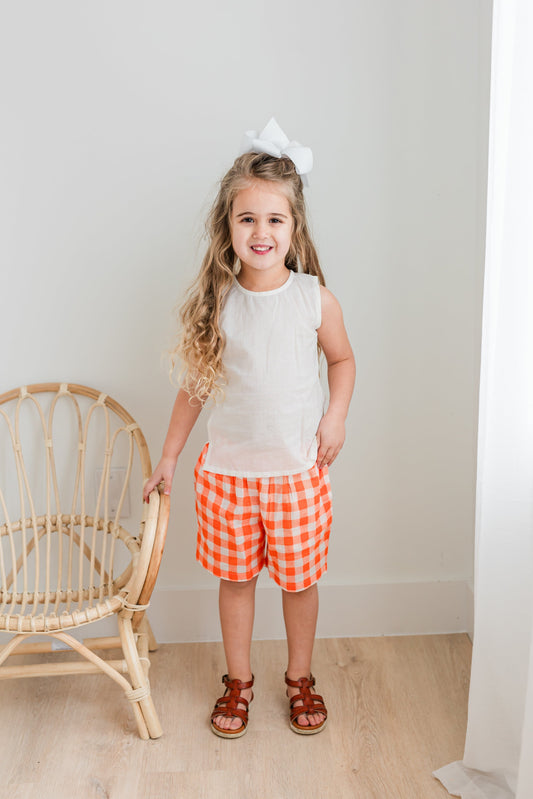 Off-White Top & Orange Checkered Shorts set Shirt-Shorts Yo Baby India 