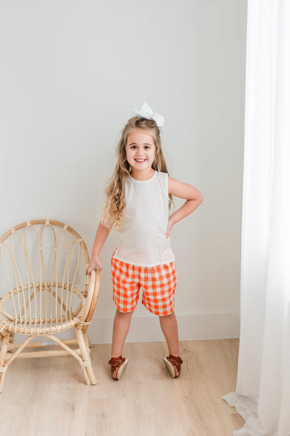 Off-White Top & Orange Checkered Shorts set Shirt-Shorts Yo Baby India 