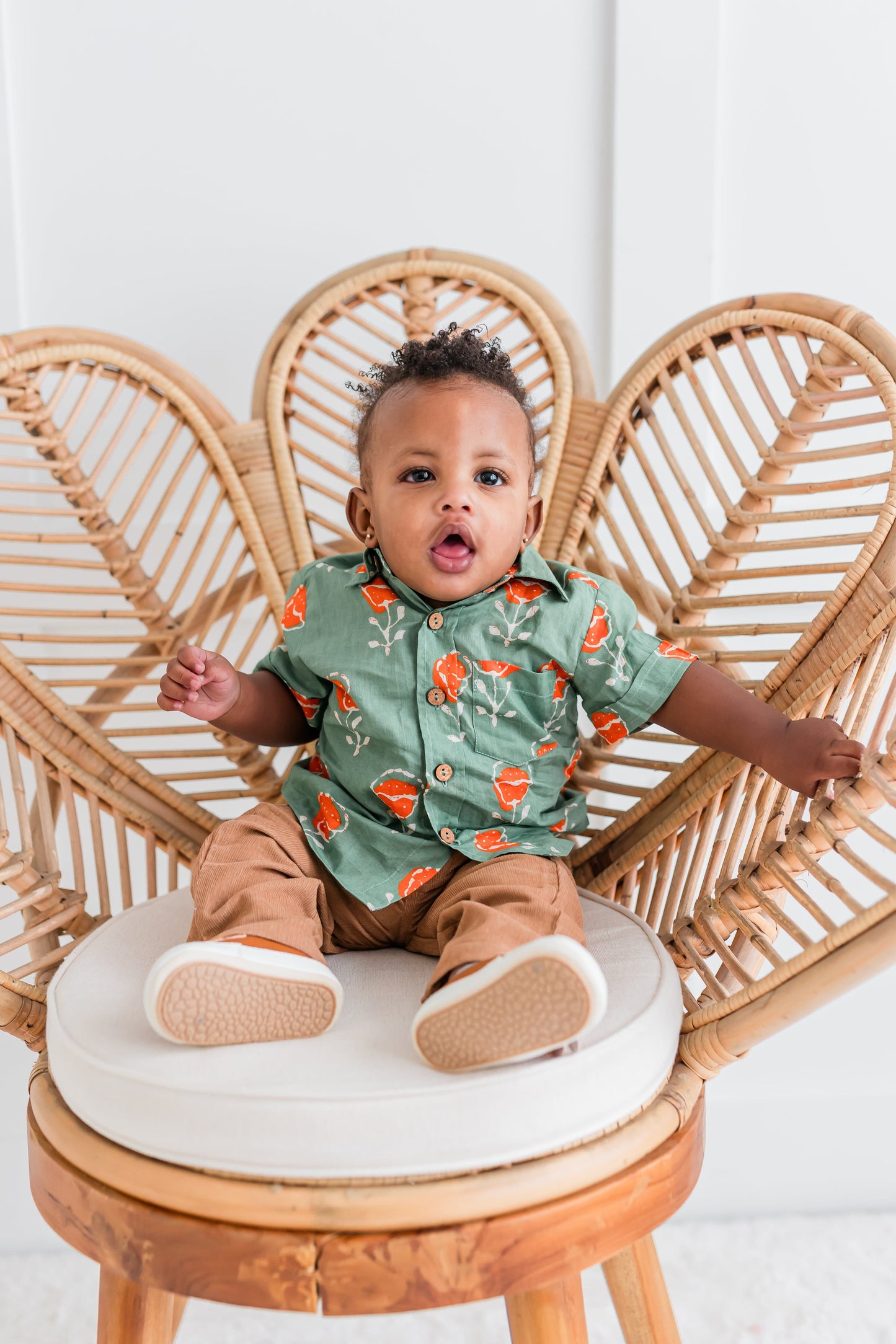 Orange Floral Print Boys Shirt Yo Baby India 