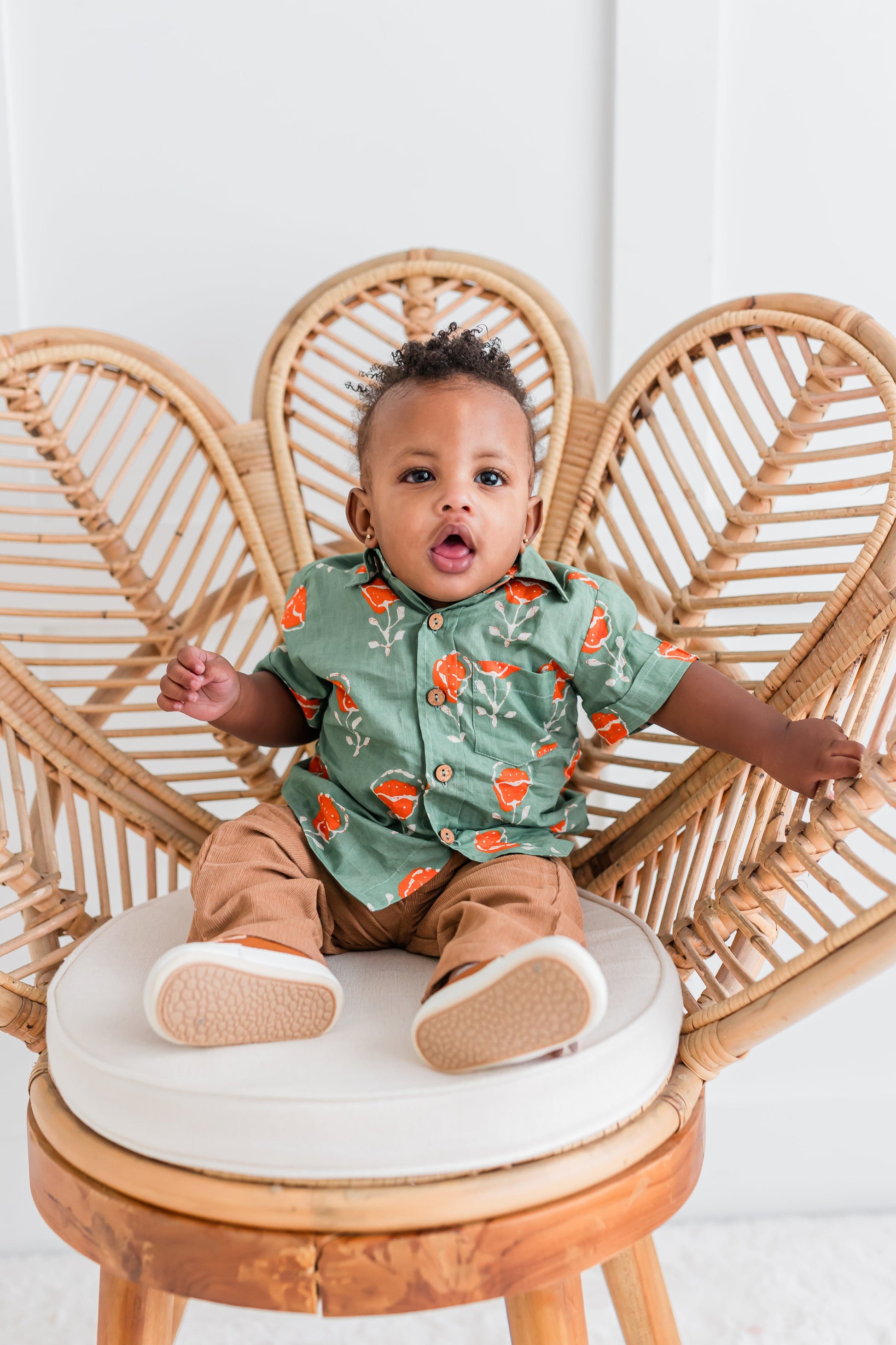 Orange Floral Print Boys Shirt Yo Baby India 