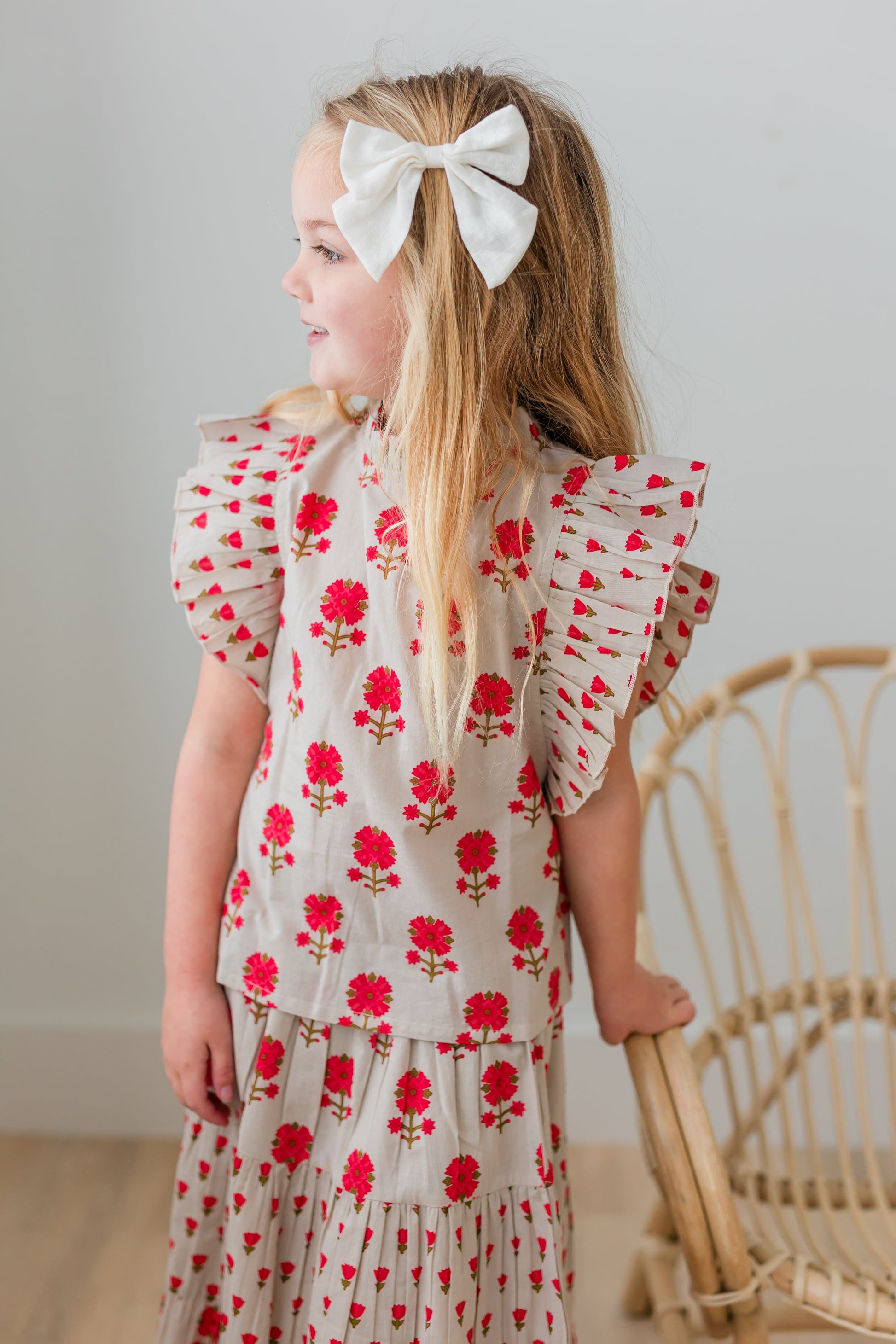 Pink Floral Neck Ruffle Top Tiered Skirt Set – Yo Baby India