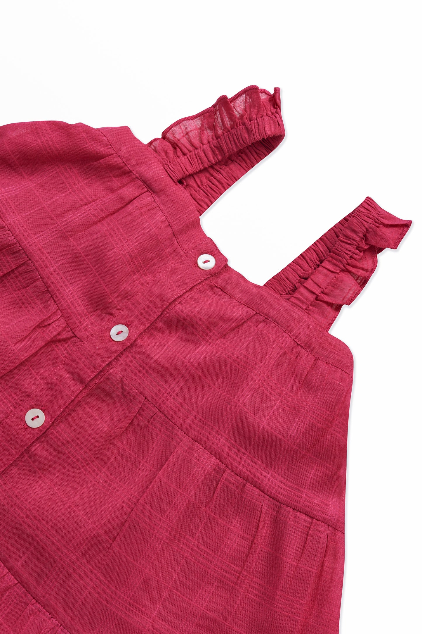 Pink Textured Checks Multi-Tiered Ruffle Dress dress & diaper cover Yo Baby India 