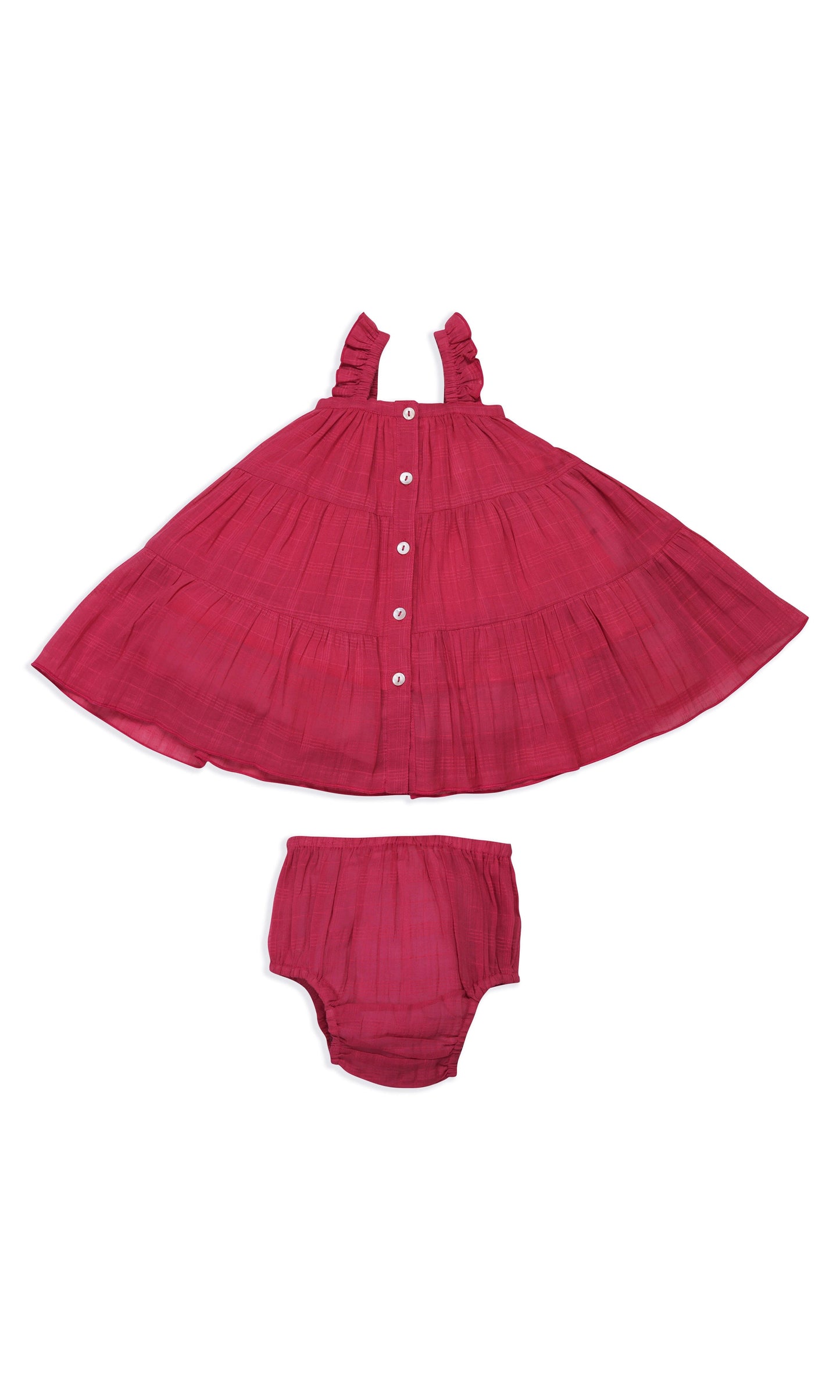 Pink Textured Checks Multi-Tiered Ruffle Dress dress & diaper cover Yo Baby India 