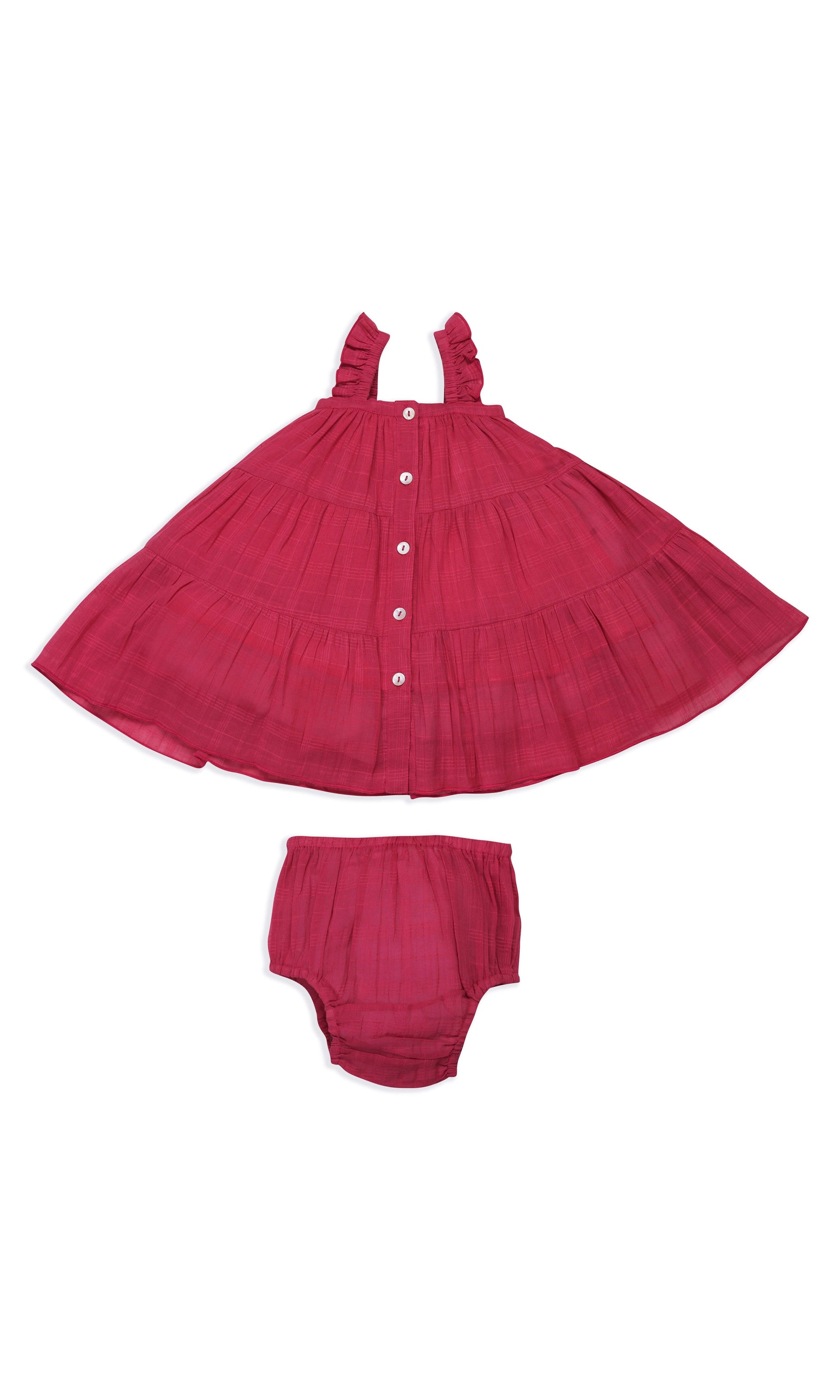 Pink Textured Checks Multi-Tiered Ruffle Dress dress & diaper cover Yo Baby India 