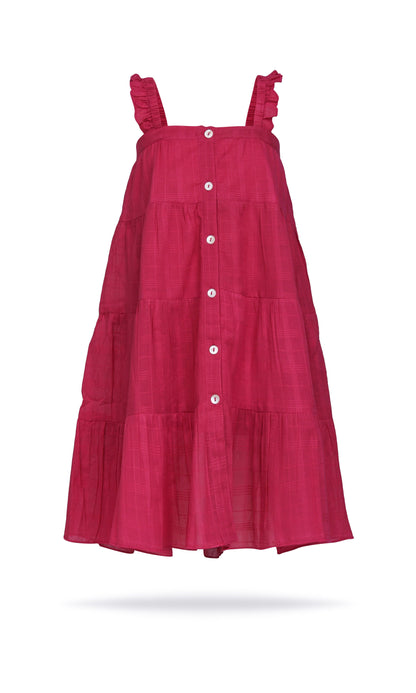 Pink Textured Checks Multi-Tiered Ruffle Dress dress & diaper cover Yo Baby India 